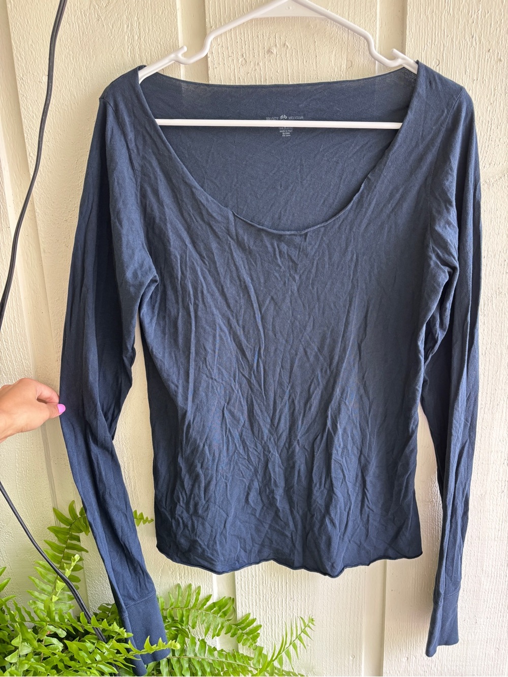 Brandy Melville Navy Scoop Neck Long Sleeve Top